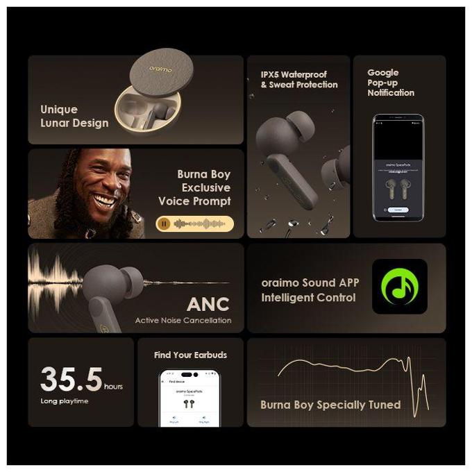 oraimo SpacePods x Burna Boy ANC True Wireless Earbuds