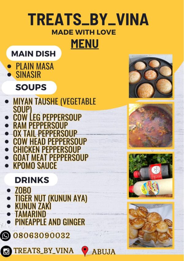 Masa, Miyan taushe (vegetable soup), Kpomo sauce and others