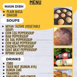 Masa, Miyan taushe (vegetable soup), Kpomo sauce and others