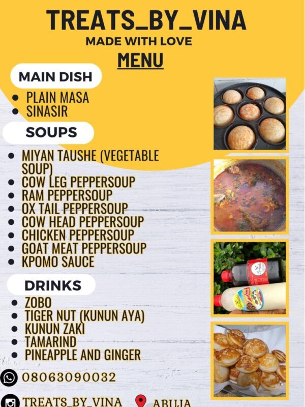 Masa, Miyan taushe (vegetable soup), Kpomo sauce and others