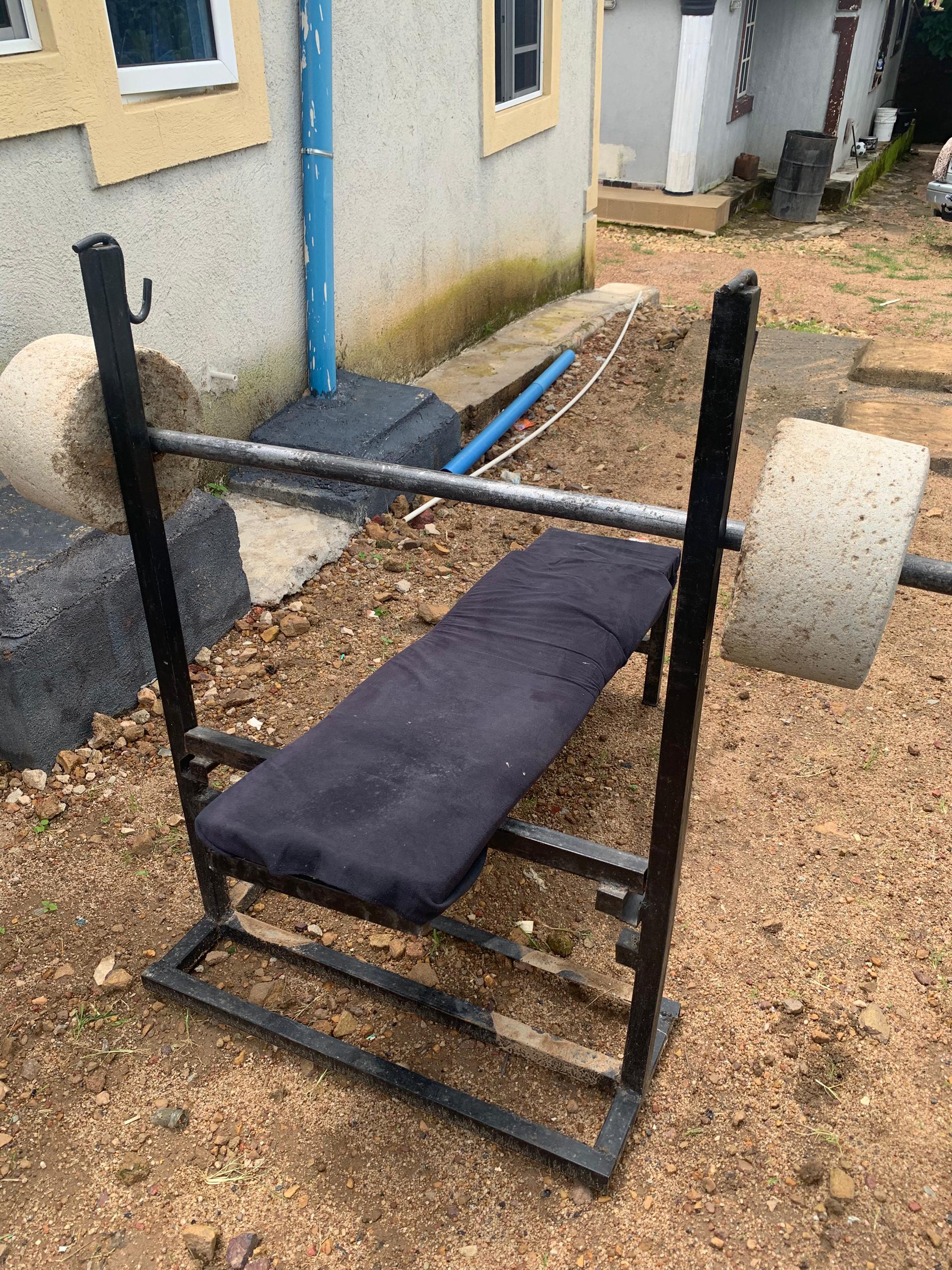 home made concrete weights and bench for sale