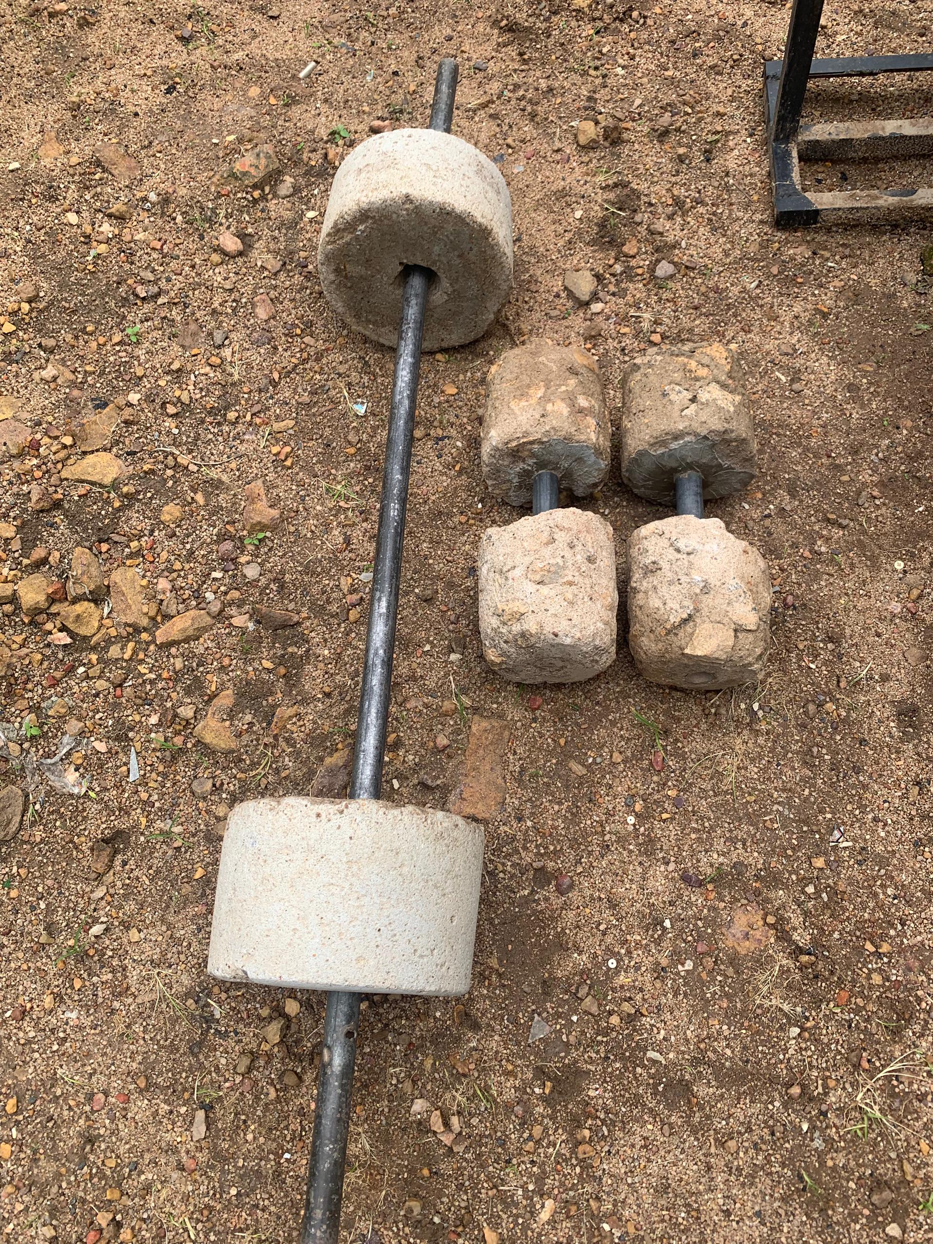 home made concrete weights and bench for sale