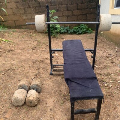 home made concrete weights and bench for sale