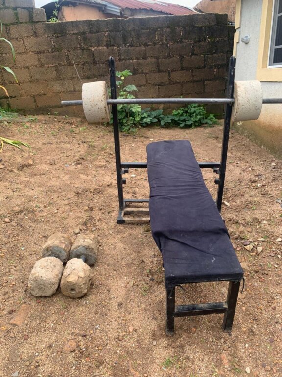 Home made concrete weights and bench for sale