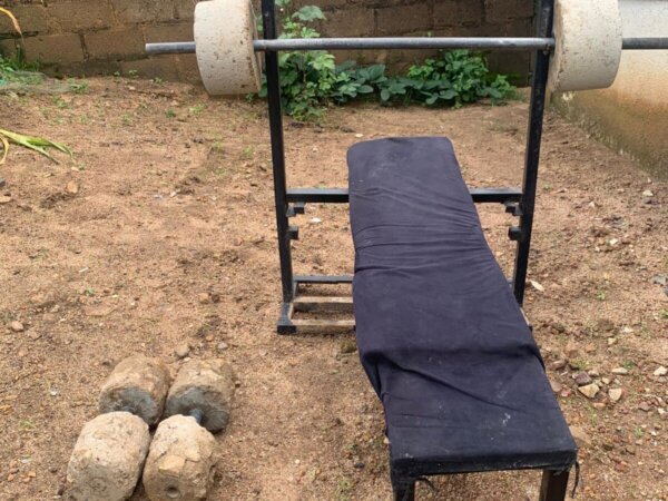 home made concrete weights and bench for sale
