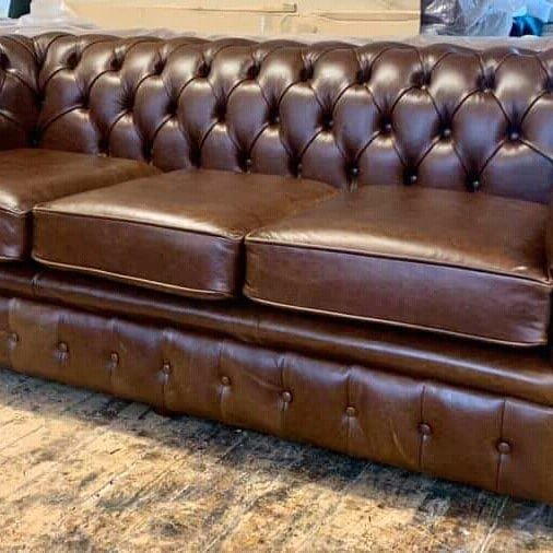 Executive Deep Tufted Brown Leather 3-Seater Chesterfield Couch