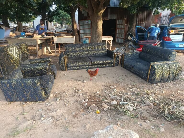 Executive Black & Gold Marble-Pattern Sofa Suite