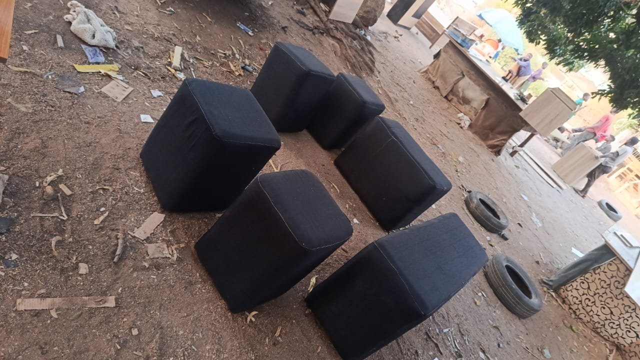 Minimalist Black Cube Ottoman Stools (Set of 6)