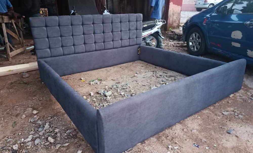 Urban Grid-Pattern Grey Urban Grid-Pattern Grey Velvet Bed Frame