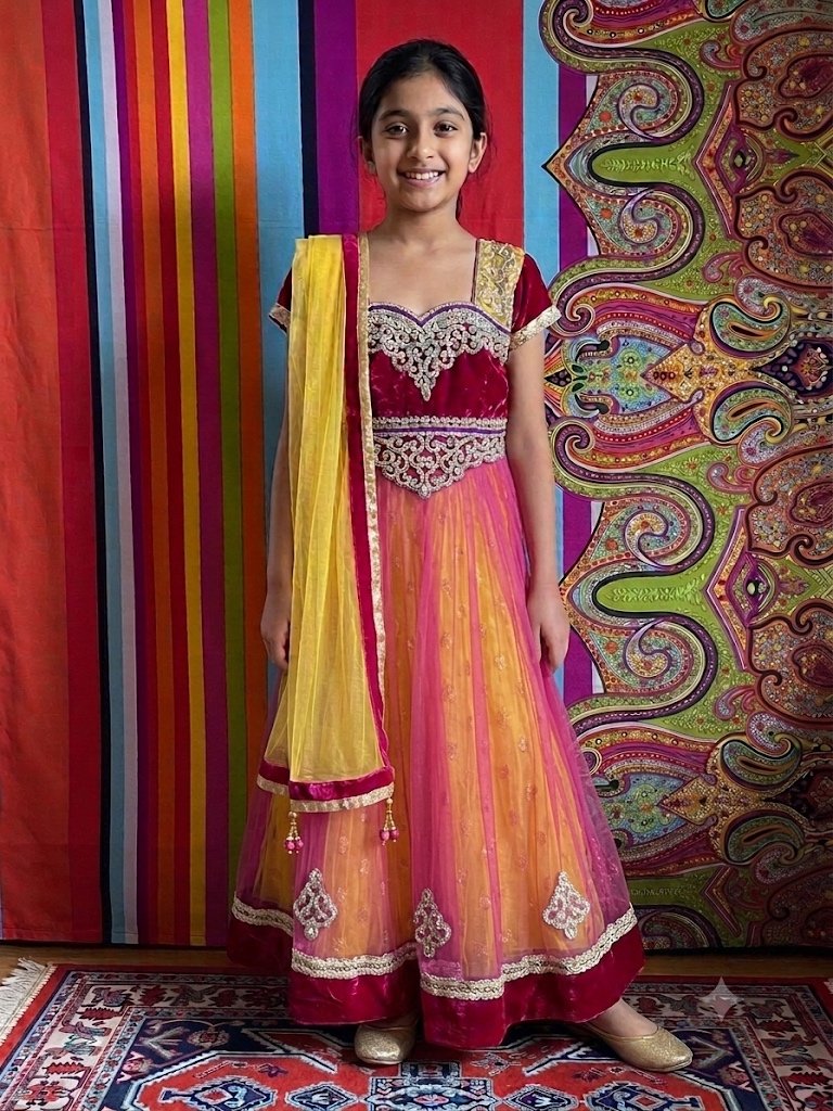 Girls Royal Velvet and Net Festive Outfit (3-Piece Set)
